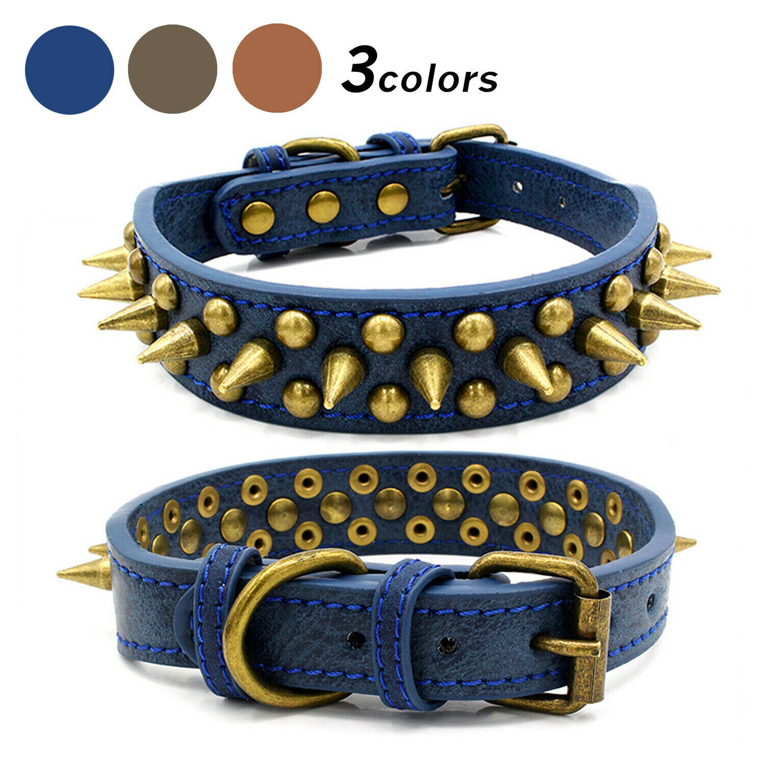 Retro Studded Leather Dog Collar with Spikes & Rivets – Sizes S to XL 2 Retro Studded Leather Dog Collar with Spikes & Rivets – Sizes S to XL - Image 2