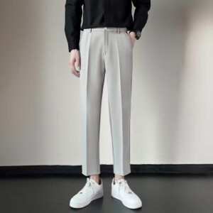 Draped Classic Tailored Slim-fit Straight-leg Casual Pants