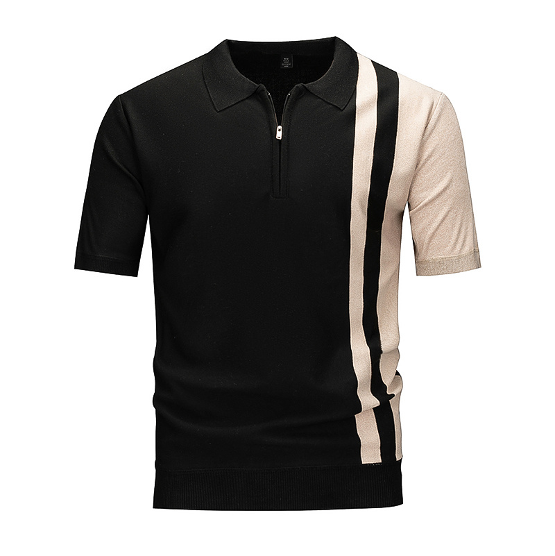 Men's Color Block Half-Zip Knit Polo Stripe Short Sleeve Top 4 Men's Color Block Half-Zip Knit Polo Stripe Short Sleeve Top - Image 4
