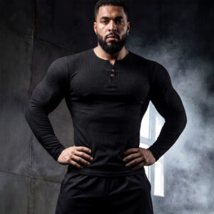 Muscle-fit Sporty-casual Half-button-down Long-sleeve Shirt