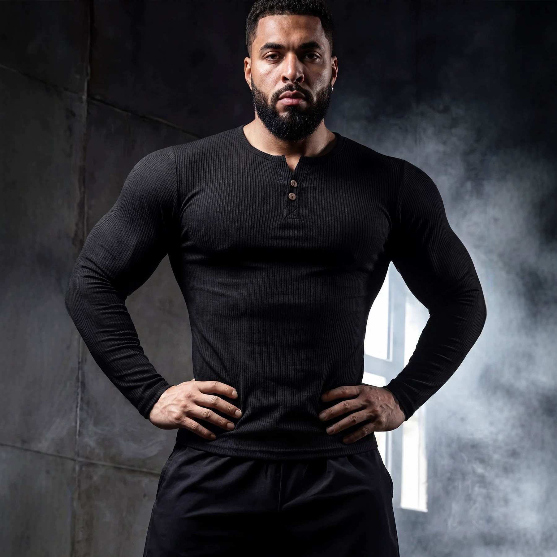 Muscle-fit Sporty-casual Half-button-down Long-sleeve Shirt 1 Muscle-fit Sporty-casual Half-button-down Long-sleeve Shirt