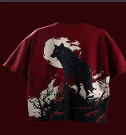 Wine-red Drop-shoulder T-shirt 4 Wine-red Drop-shoulder T-shirt - Image 4