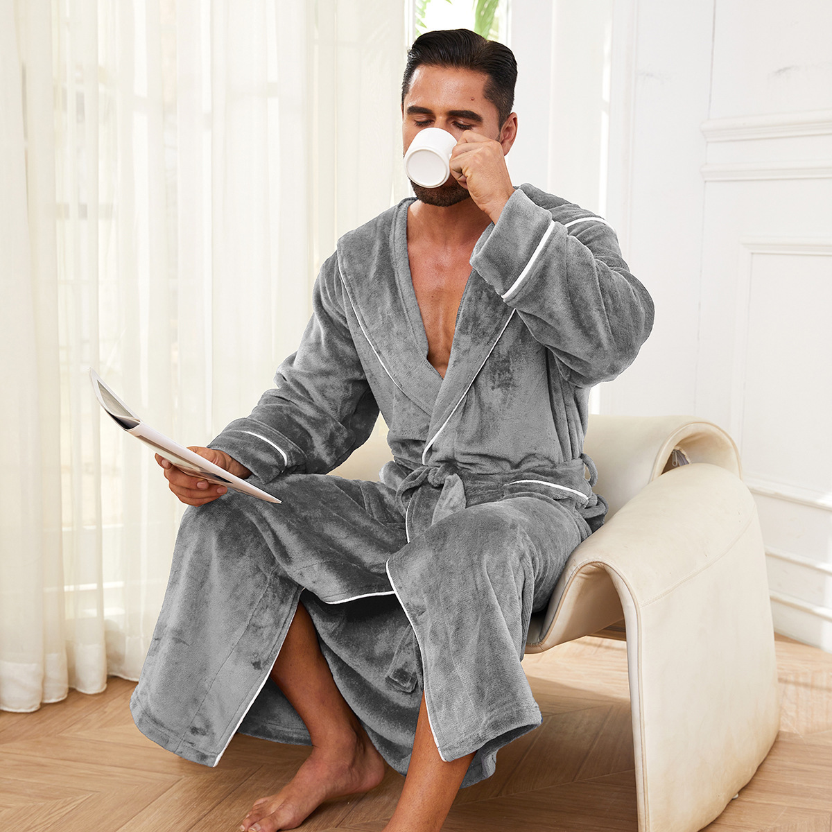 Men's Flannel Bathrobe 1 Men's Flannel Bathrobe