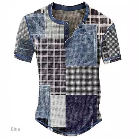 Men's Graphic Plaid Block Printed Short Sleeve Shirt 3 Men's Graphic Plaid Block Printed Short Sleeve Shirt - Image 3