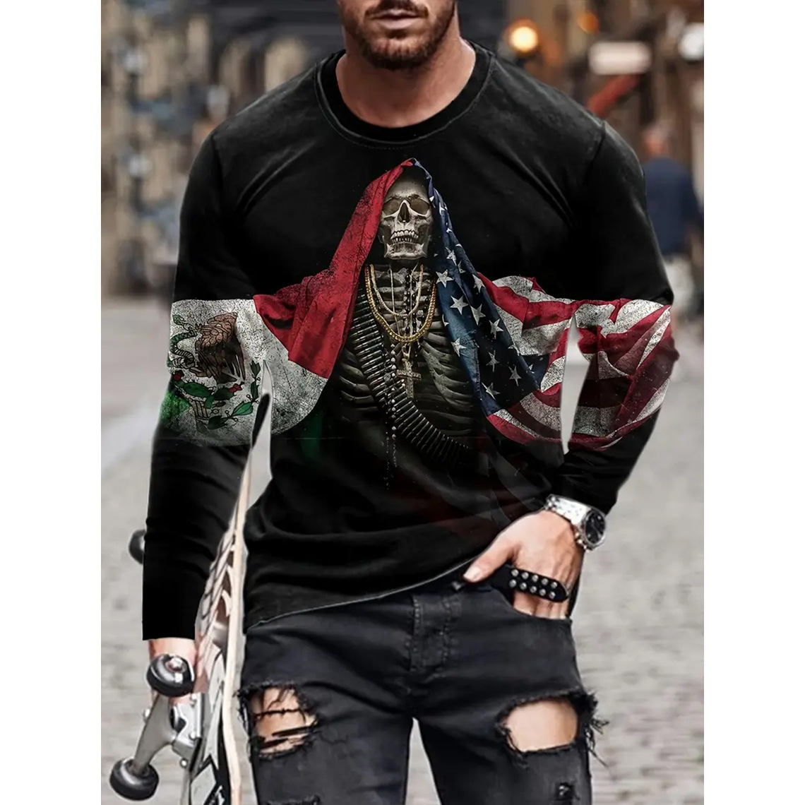 3D Printed Crew Neck Long Sleeve T-shirt 3 3D Printed Crew Neck Long Sleeve T-shirt - Image 3