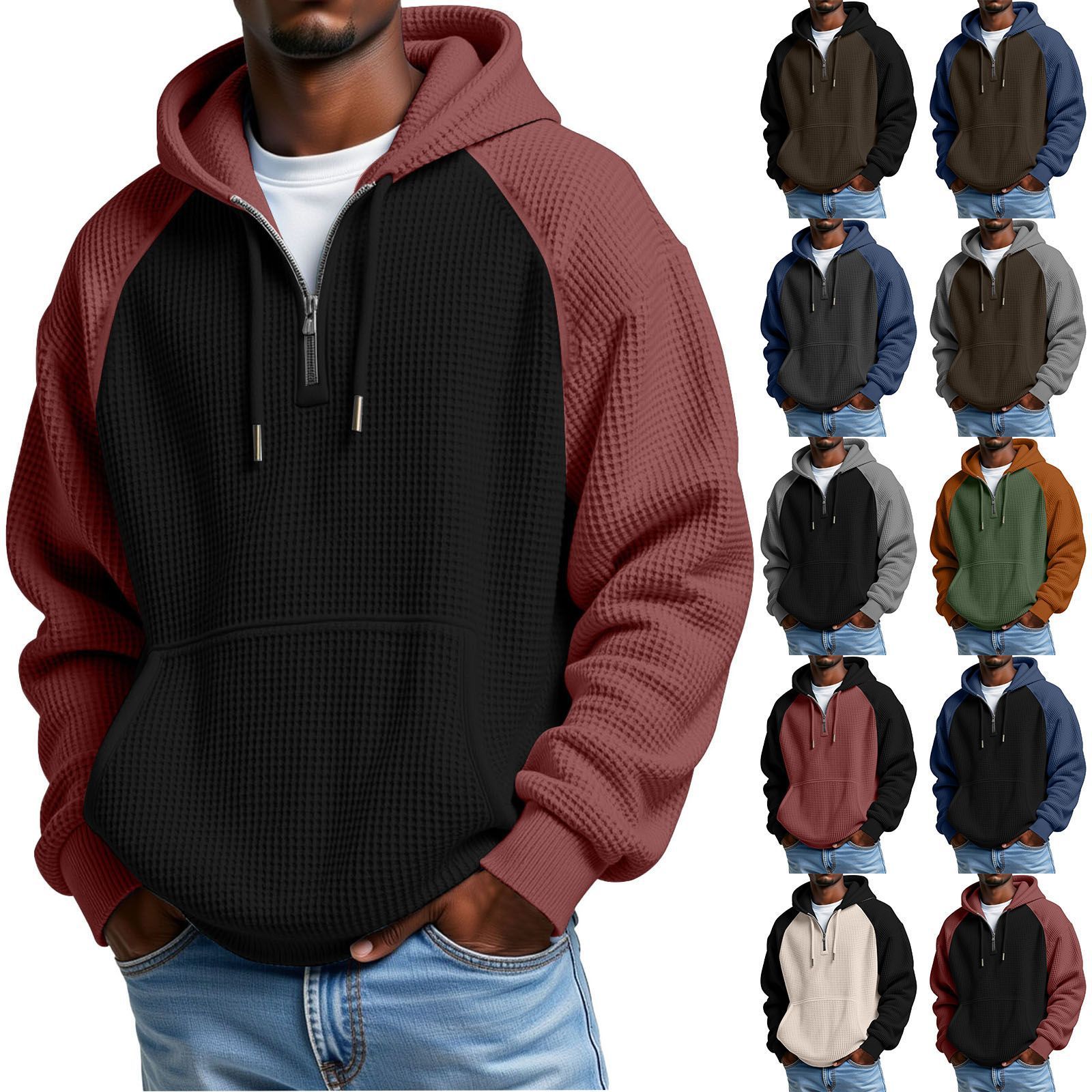 Waffle-knit Long-sleeve Hooded Jacket 1 Waffle-knit Long-sleeve Hooded Jacket
