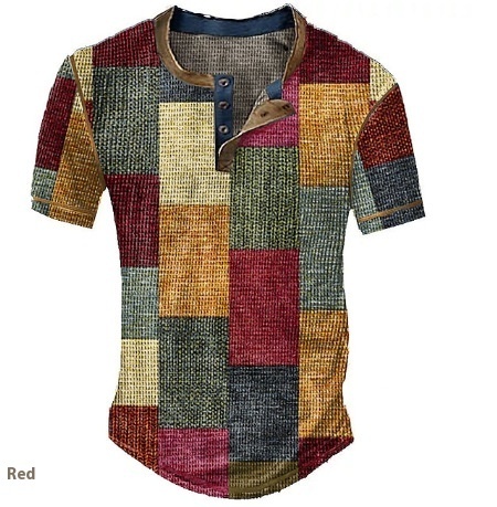 Men's Graphic Plaid Block Printed Short Sleeve Shirt 9 Men's Graphic Plaid Block Printed Short Sleeve Shirt - Image 9
