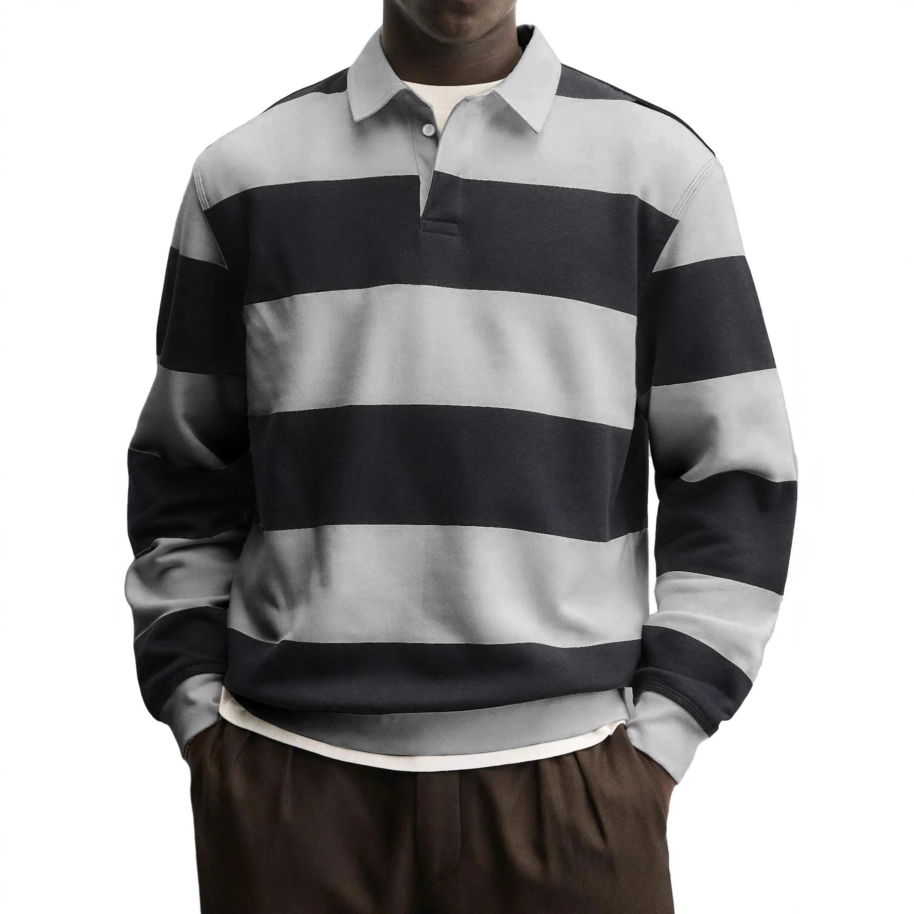 Men's Long-sleeved Striped T-shirt 8 Men's Long-sleeved Striped T-shirt - Image 8