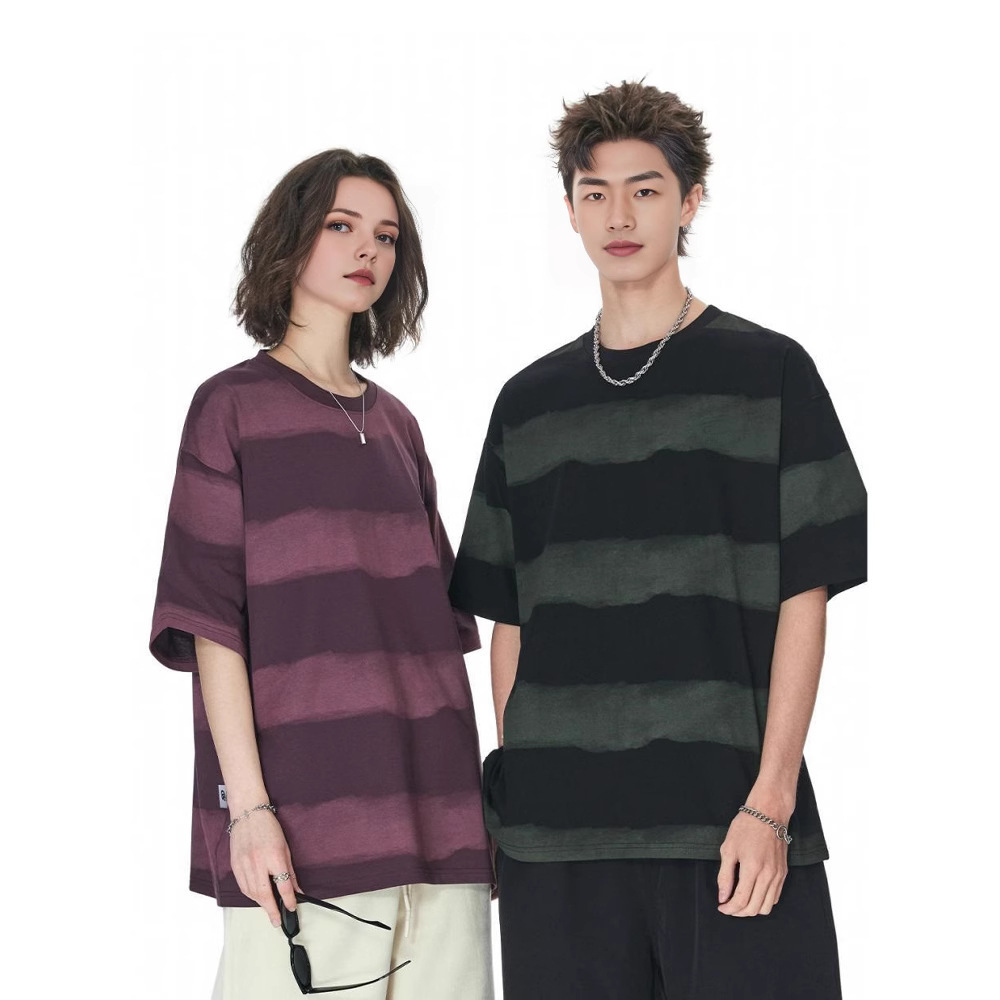 Tie-dye Washed Striped Short-Sleeve Men's Cotton T-Shirt 2 Tie-dye Washed Striped Short-Sleeve Men's Cotton T-Shirt - Image 2