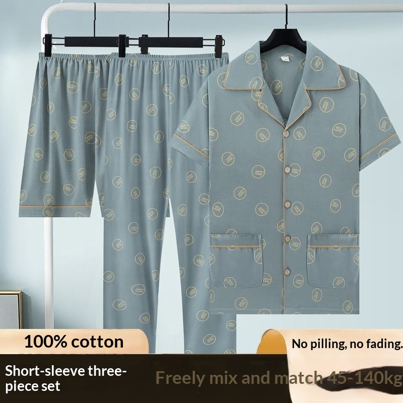 Pure Cotton Three-Piece Pajama Set For Men 5 Pure Cotton Three-Piece Pajama Set For Men - Image 5