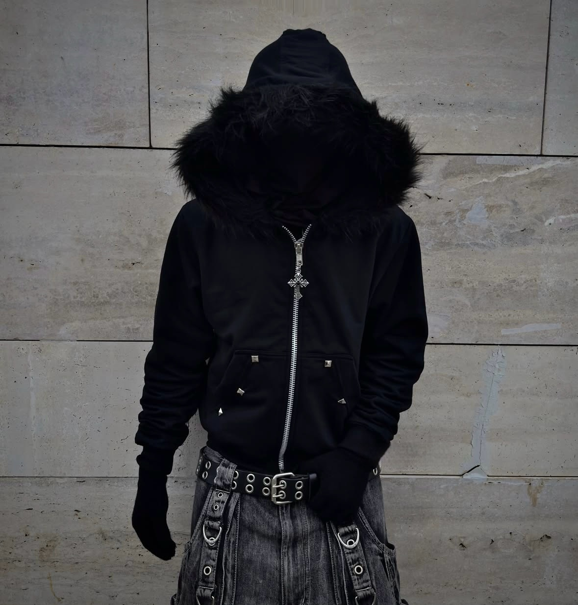 Rhinestone-studded Hooded Loose-fit Zip-up Coat 4 Rhinestone-studded Hooded Loose-fit Zip-up Coat - Image 4