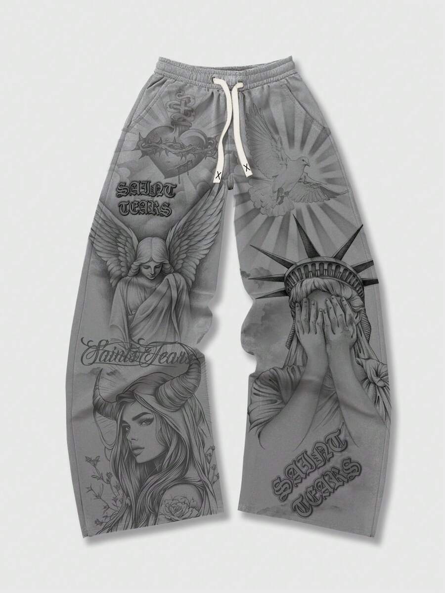 Retro Letter Print Loose Casual Pants 9 Retro Letter Print Loose Casual Pants - Image 9