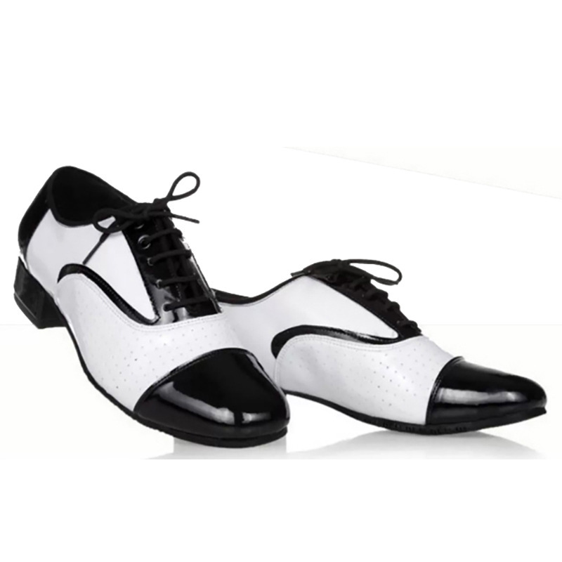 Latin Leather Black And White Dance Shoes for Men's 2 Latin Leather Black And White Dance Shoes for Men's - Image 2