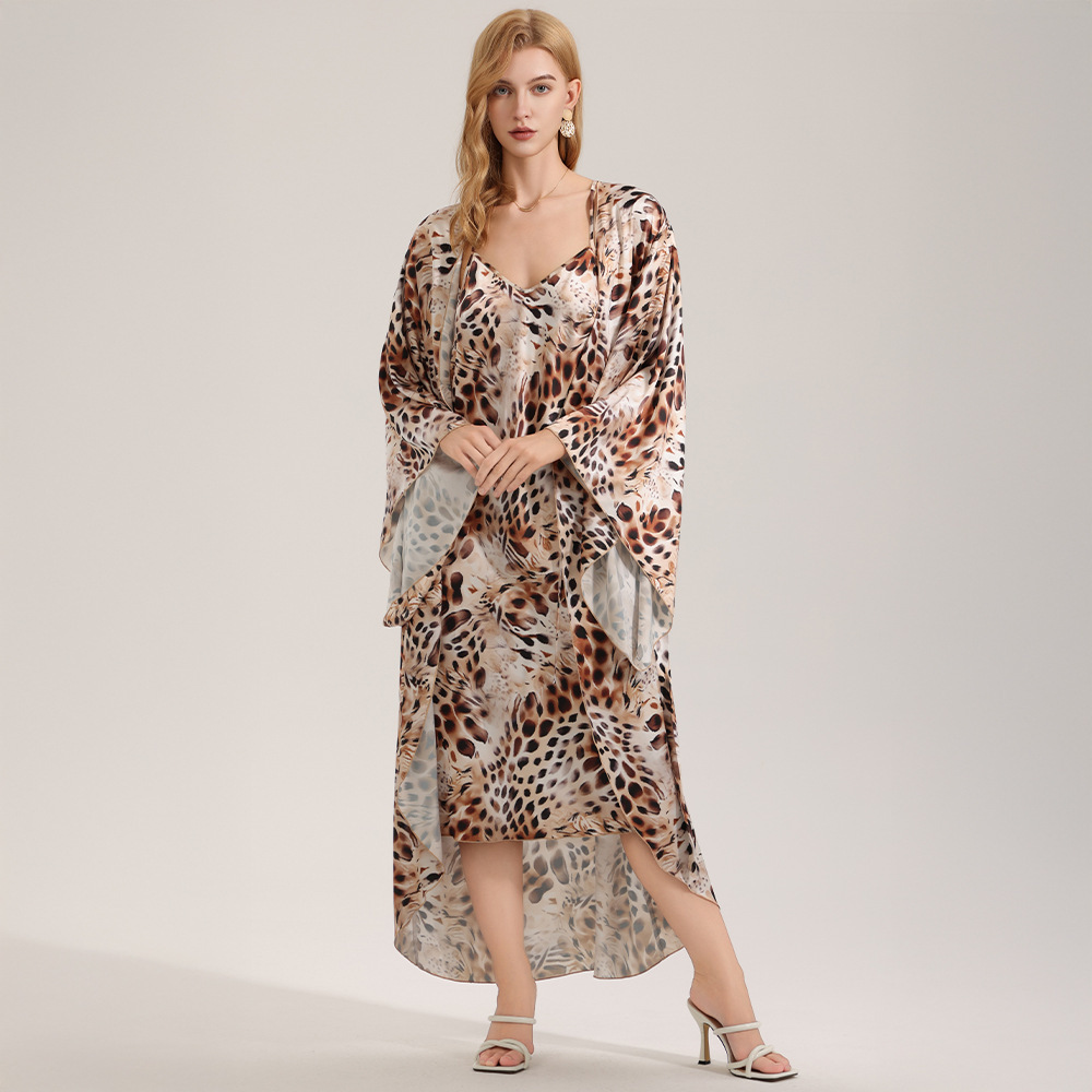 Elegant Printed Satin Chiffon Camisole Robe 4 Elegant Printed Satin Chiffon Camisole Robe - Image 4