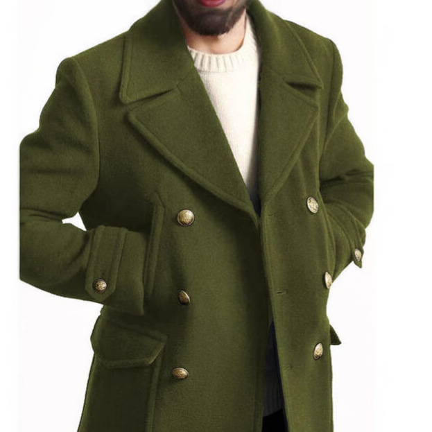 Men's Long-Sleeve British-Style Wool Coat 2 Men's Long-Sleeve British-Style Wool Coat - Image 2