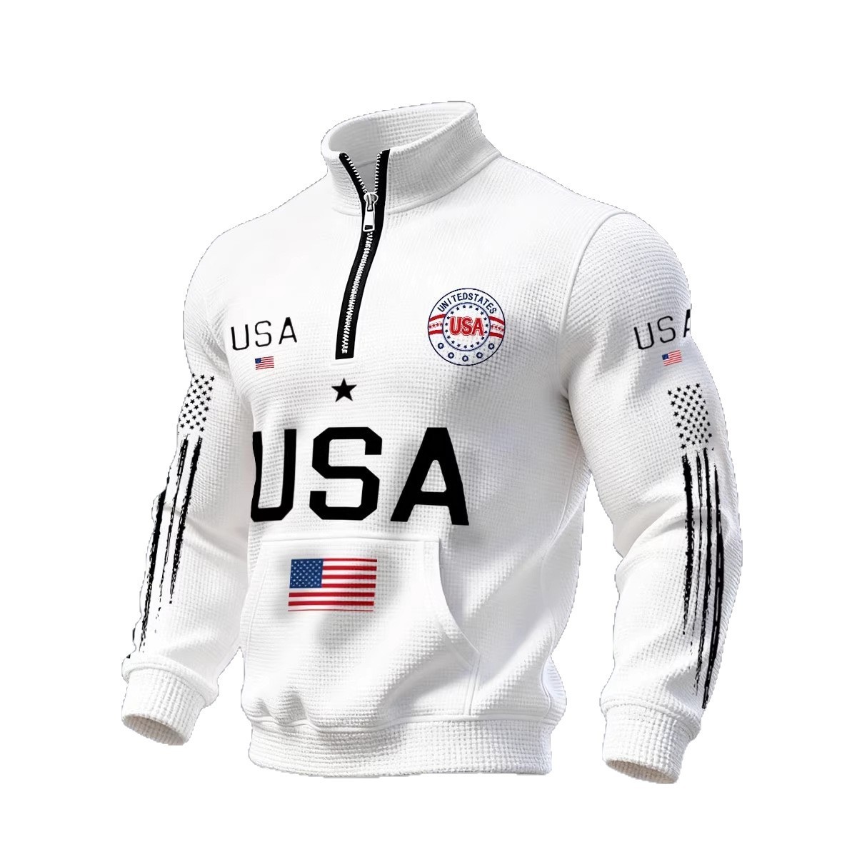 Men's Half-zip Hooded Sweatshirt With A Stand-up Collar Design 2 Men's Half-zip Hooded Sweatshirt With A Stand-up Collar Design - Image 2
