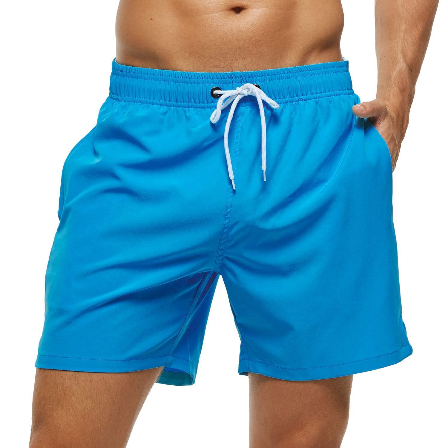 Solid-Color Casual Beach Shorts With Zippered Pockets And Mesh Lining 3 Solid-Color Casual Beach Shorts With Zippered Pockets And Mesh Lining - Image 3