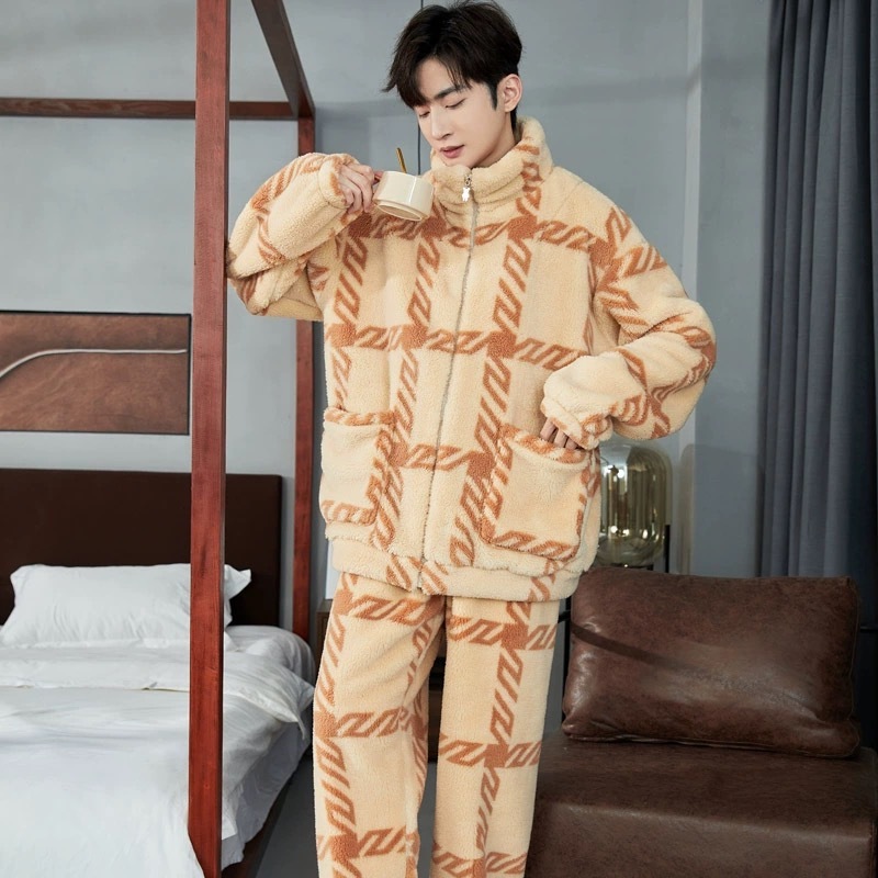 Men's Winter Thickened Zipper Pajamas 3 Men's Winter Thickened Zipper Pajamas - Image 3