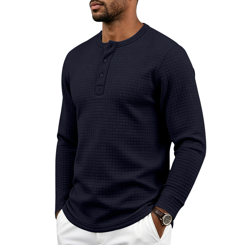 Retro Jacquard Plaid Loose-Fit Long-Sleeve Henley T-Shirt 7 Retro Jacquard Plaid Loose-Fit Long-Sleeve Henley T-Shirt - Image 7