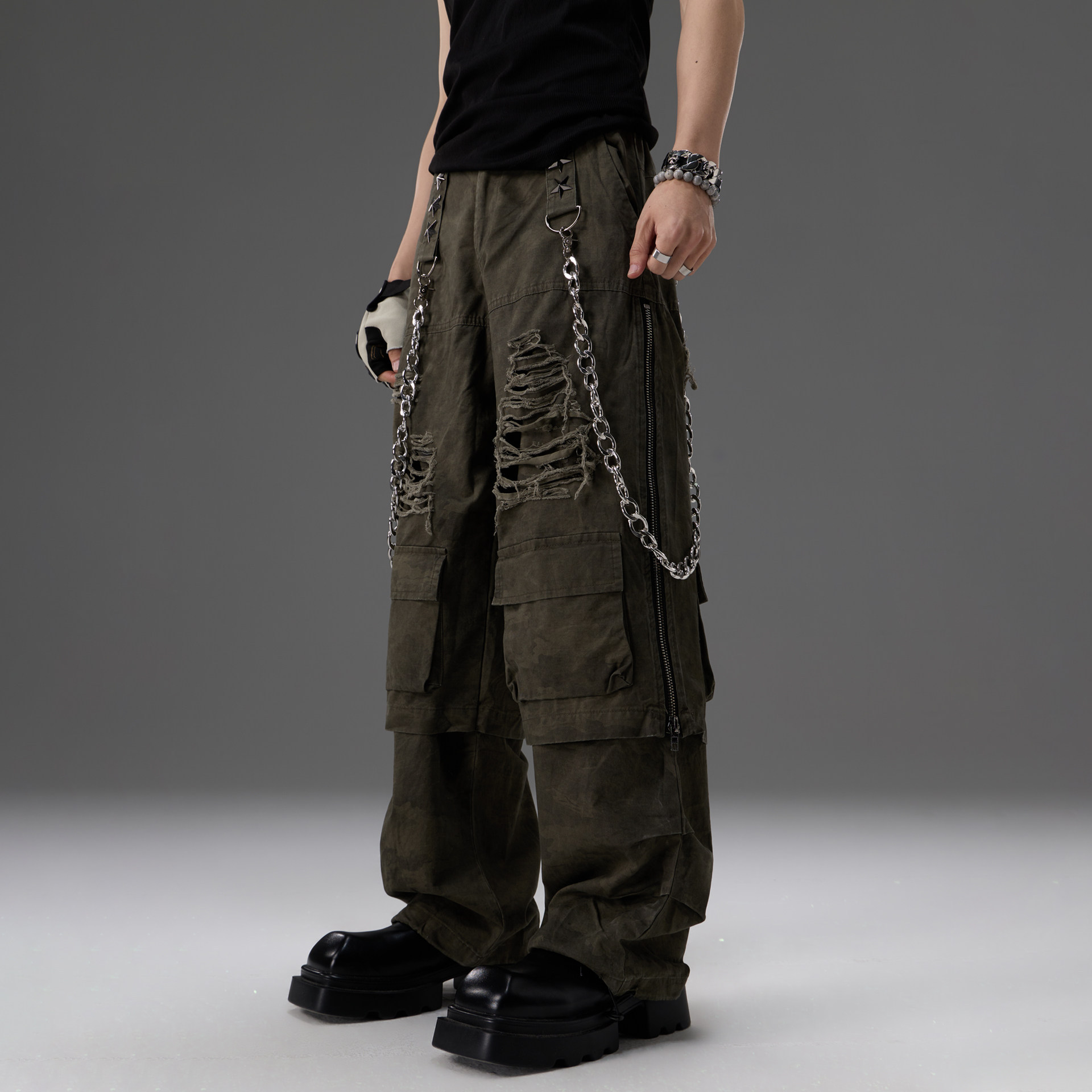 Heavy-duty Metal Belt Chain Workwear Pants 5 Heavy-duty Metal Belt Chain Workwear Pants - Image 5