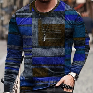 3D Digital Printed Round Neck Long-sleeved Top