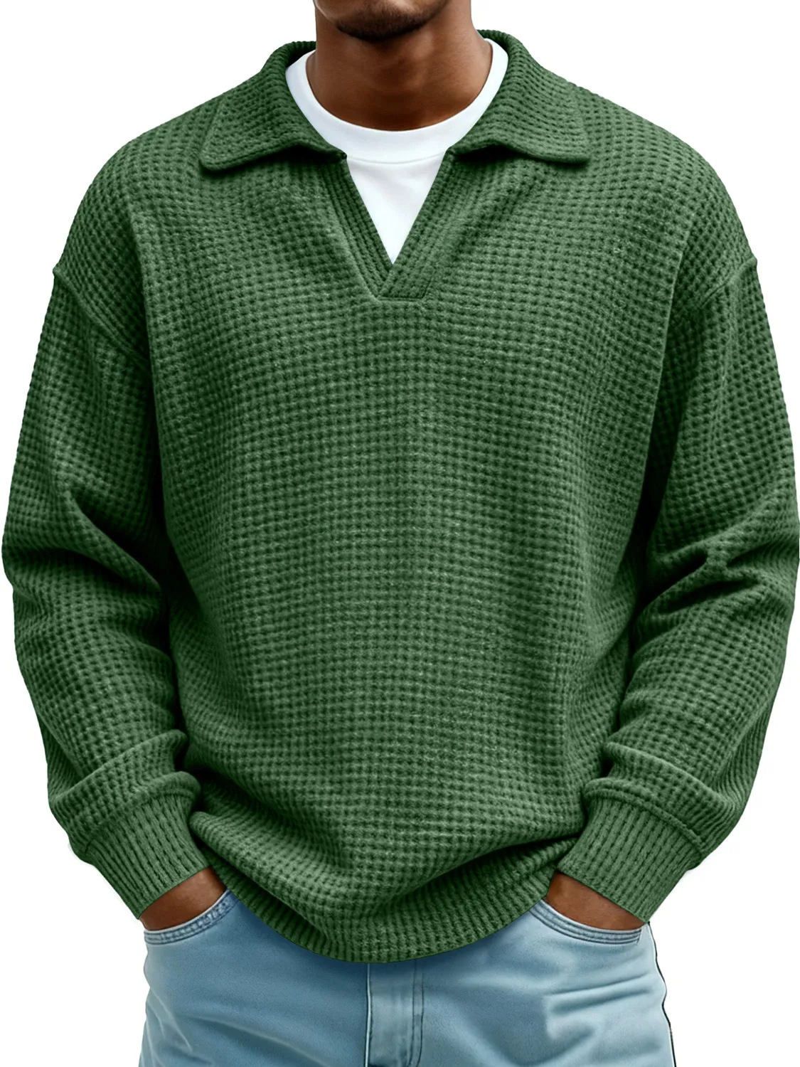 Waffle-Paneled Polo Shirt Mens Lapel Knitwear 8 Waffle-Paneled Polo Shirt Mens Lapel Knitwear - Image 8