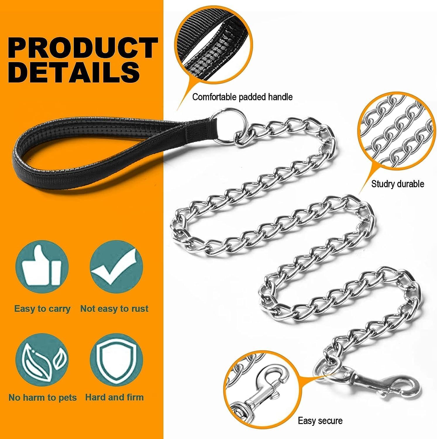Strong Metal Chain Dog Leash – Built for Durability, Control and Comfort 3 Strong Metal Chain Dog Leash – Built for Durability, Control and Comfort - Image 3