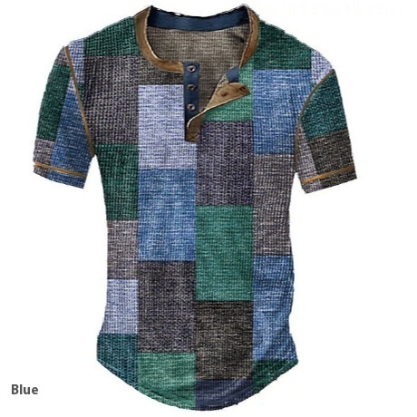 Men's Graphic Plaid Block Printed Short Sleeve Shirt 7 Men's Graphic Plaid Block Printed Short Sleeve Shirt - Image 7