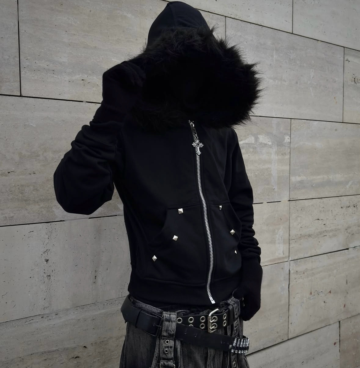 Rhinestone-studded Hooded Loose-fit Zip-up Coat 3 Rhinestone-studded Hooded Loose-fit Zip-up Coat - Image 3