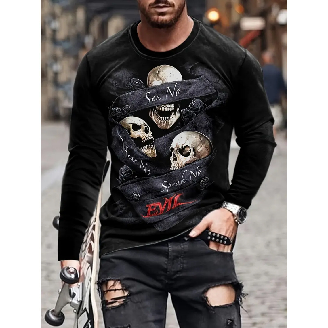 3D Printed Crew Neck Long Sleeve T-shirt 8 3D Printed Crew Neck Long Sleeve T-shirt - Image 8