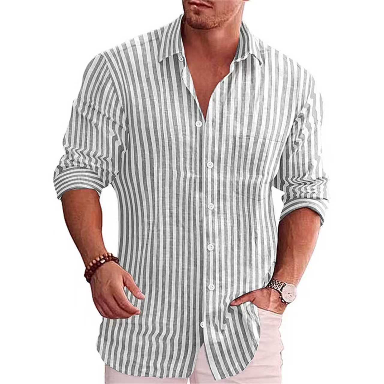 Men's Casual Digital-Print Lapel Striped Shirt 3 Men's Casual Digital-Print Lapel Striped Shirt - Image 3