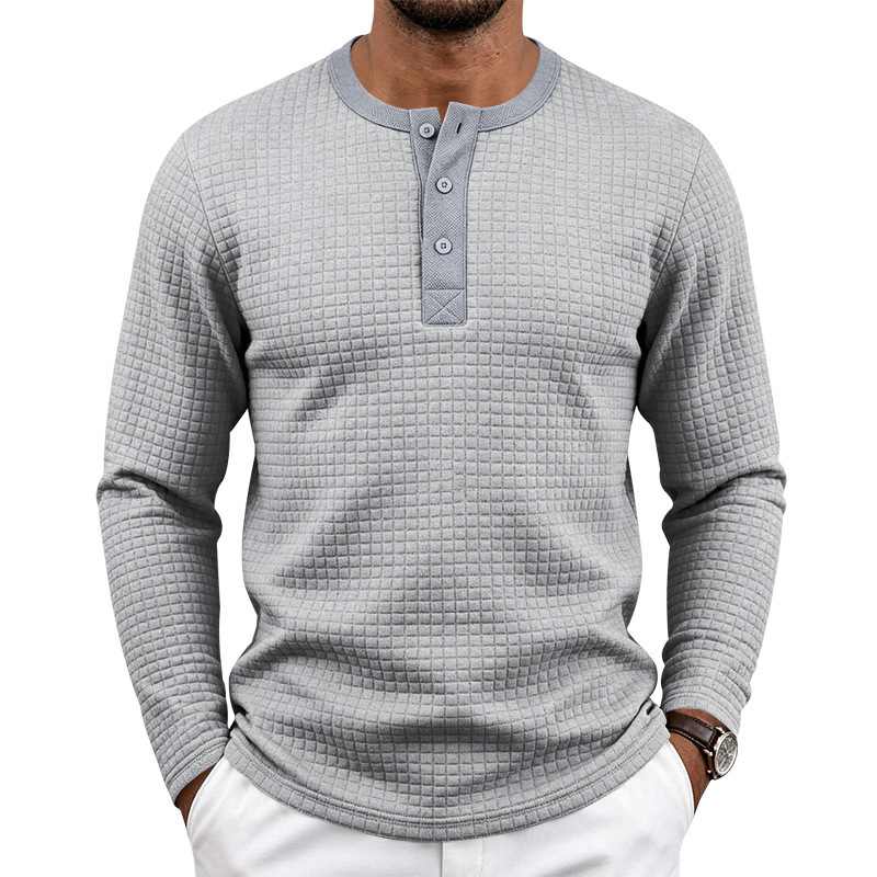 Retro Jacquard Plaid Loose-Fit Long-Sleeve Henley T-Shirt 9 Retro Jacquard Plaid Loose-Fit Long-Sleeve Henley T-Shirt - Image 9