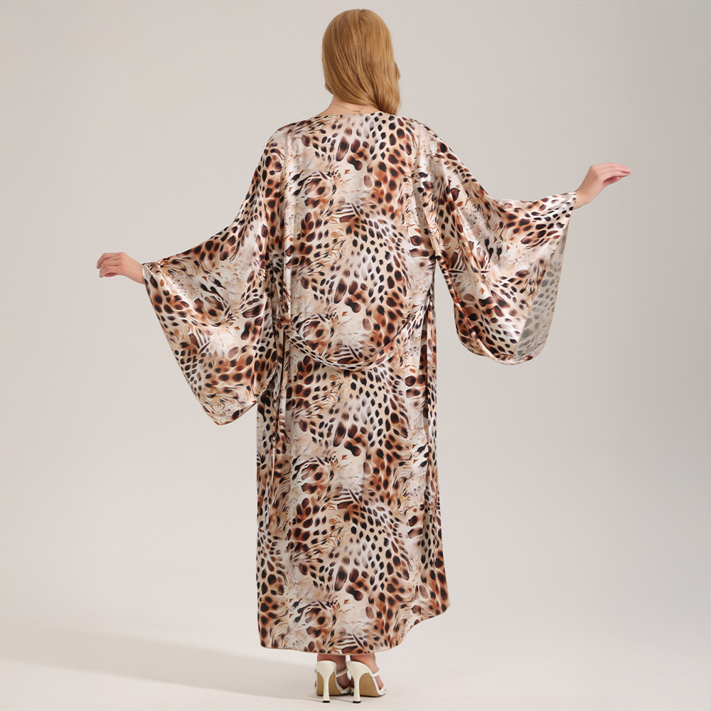 Elegant Printed Satin Chiffon Camisole Robe 6 Elegant Printed Satin Chiffon Camisole Robe - Image 6