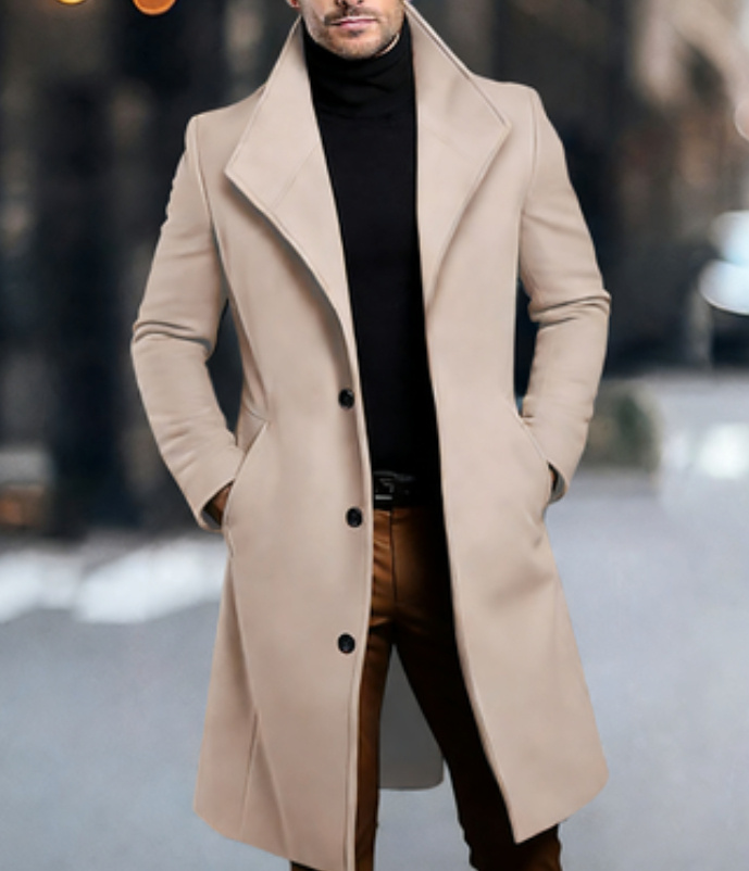 Men's Mid-length Wool Trench Coat 2 Men's Mid-length Wool Trench Coat - Image 2