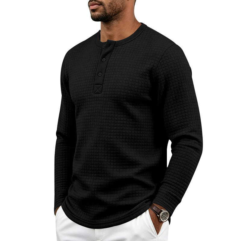 Retro Jacquard Plaid Loose-Fit Long-Sleeve Henley T-Shirt 3 Retro Jacquard Plaid Loose-Fit Long-Sleeve Henley T-Shirt - Image 3
