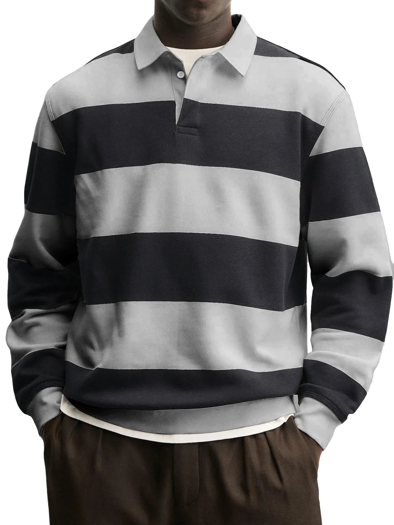 Men's Long-sleeved Striped T-shirt 5 Men's Long-sleeved Striped T-shirt - Image 5