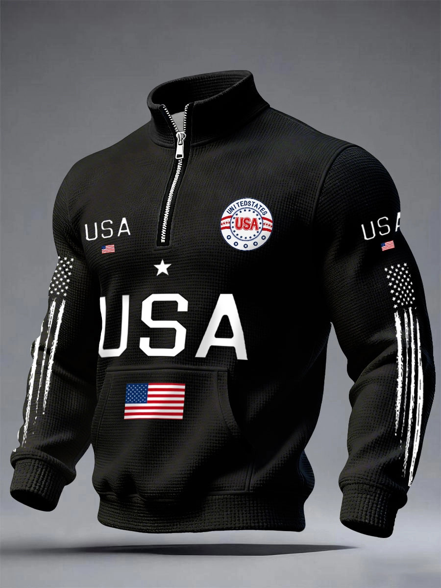 Men's Half-zip Hooded Sweatshirt With A Stand-up Collar Design 6 Men's Half-zip Hooded Sweatshirt With A Stand-up Collar Design - Image 6