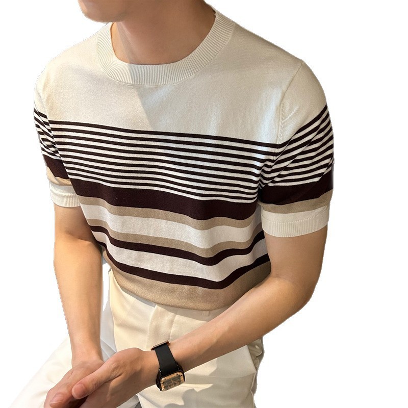 Summer Men's Knitted Crew Neck Striped Top 5 Summer Men's Knitted Crew Neck Striped Top - Image 5