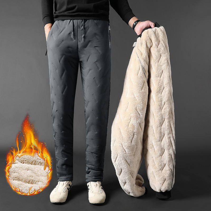 Men's Winter Velvet Thickening Loose Fleece Pants With Zip Pocket 1 Men's Winter Velvet Thickening Loose Fleece Pants With Zip Pocket
