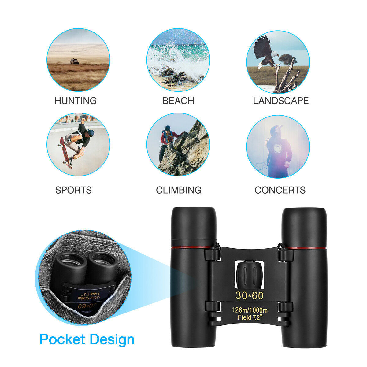 Binoculars 30x60 Zoom Mini Folding Compact Telescope 6 Binoculars 30x60 Zoom Mini Folding Compact Telescope - Image 6