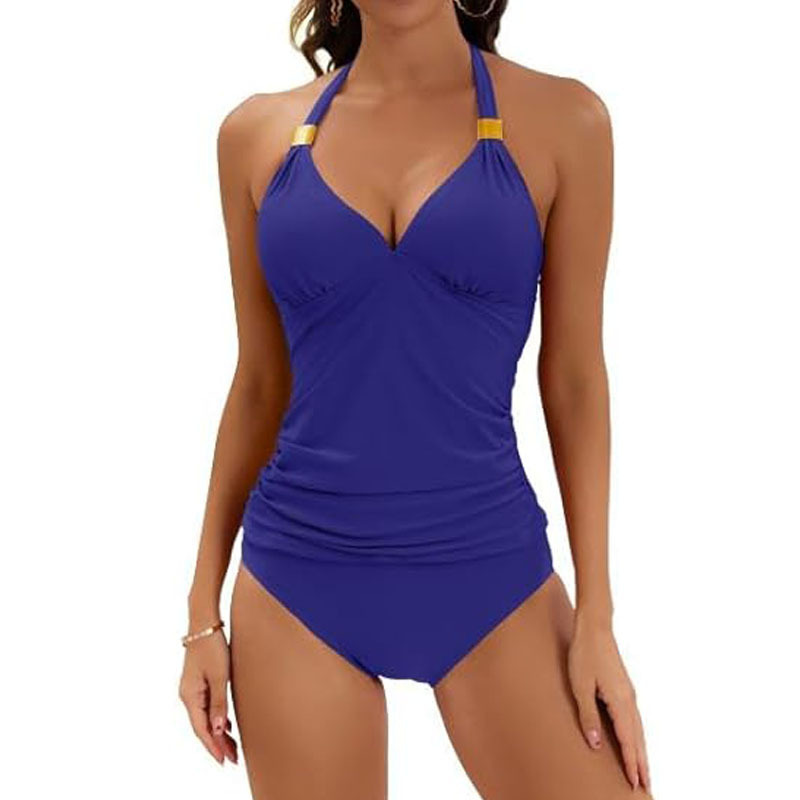 Women's Pure Color Halter Split Tie Two Piece Swimsuit 8 Women's Pure Color Halter Split Tie Two Piece Swimsuit - Image 8