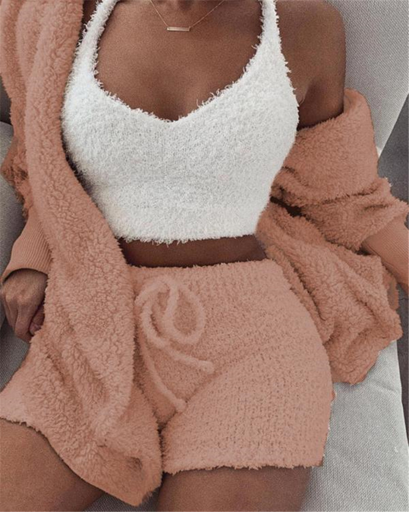 3pcs Womens Clothing Long Sleeve Crop Tank Top And Drawstring Shorts Pajama Set 6 3pcs Womens Clothing Long Sleeve Crop Tank Top And Drawstring Shorts Pajama Set - Image 6