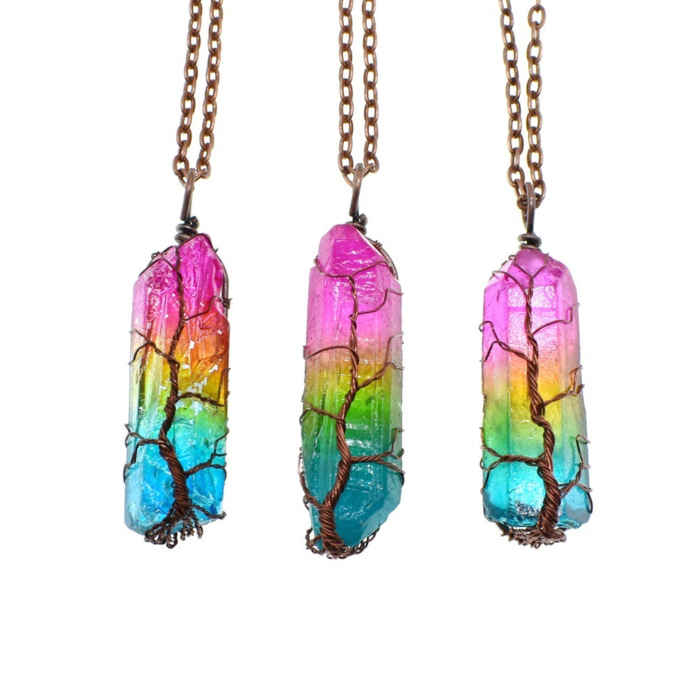 Stone Crystal Pillar Tree Fashion Necklace 9 Stone Crystal Pillar Tree Fashion Necklace - Image 9