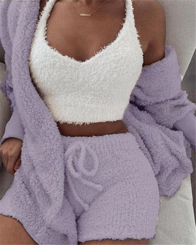 3pcs Womens Clothing Long Sleeve Crop Tank Top And Drawstring Shorts Pajama Set 7 3pcs Womens Clothing Long Sleeve Crop Tank Top And Drawstring Shorts Pajama Set - Image 7