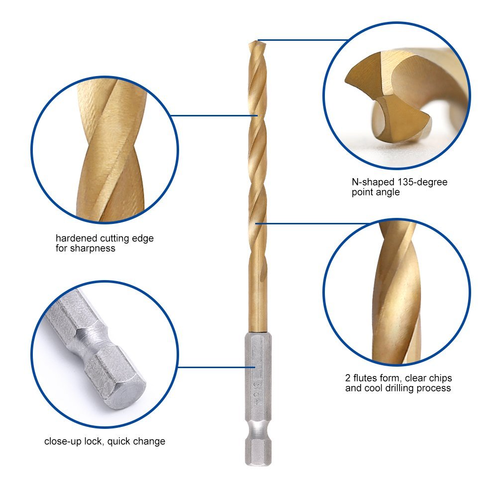 Steel Twist Drill 13 Sets, Hard Hexagonal Shank Titanium-Plated Wear-Resistant Drill Set 5 Steel Twist Drill 13 Sets, Hard Hexagonal Shank Titanium-Plated Wear-Resistant Drill Set - Image 5