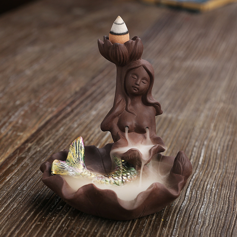 Purple Sand Backflow Smoke Aromatherapy Stove Creative Mermaid Bath Tower Cigarette Backflow Incense Burner Decoration 4 Purple Sand Backflow Smoke Aromatherapy Stove Creative Mermaid Bath Tower Cigarette Backflow Incense Burner Decoration - Image 4