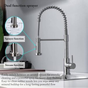 Monobloc Silver Kitchen Sink Mixer Taps With Pull Out Hose Spray Single Lever Tap