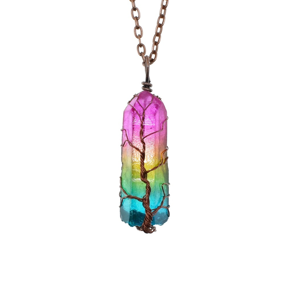 Stone Crystal Pillar Tree Fashion Necklace 4 Stone Crystal Pillar Tree Fashion Necklace - Image 4