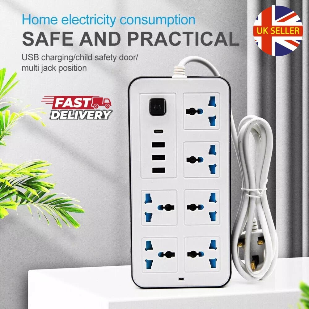 Extension Lead Cable Electric Mains Power 6 Gang 3 USB 1 Type-C Port Plug Socket 5 Extension Lead Cable Electric Mains Power 6 Gang 3 USB 1 Type-C Port Plug Socket - Image 5