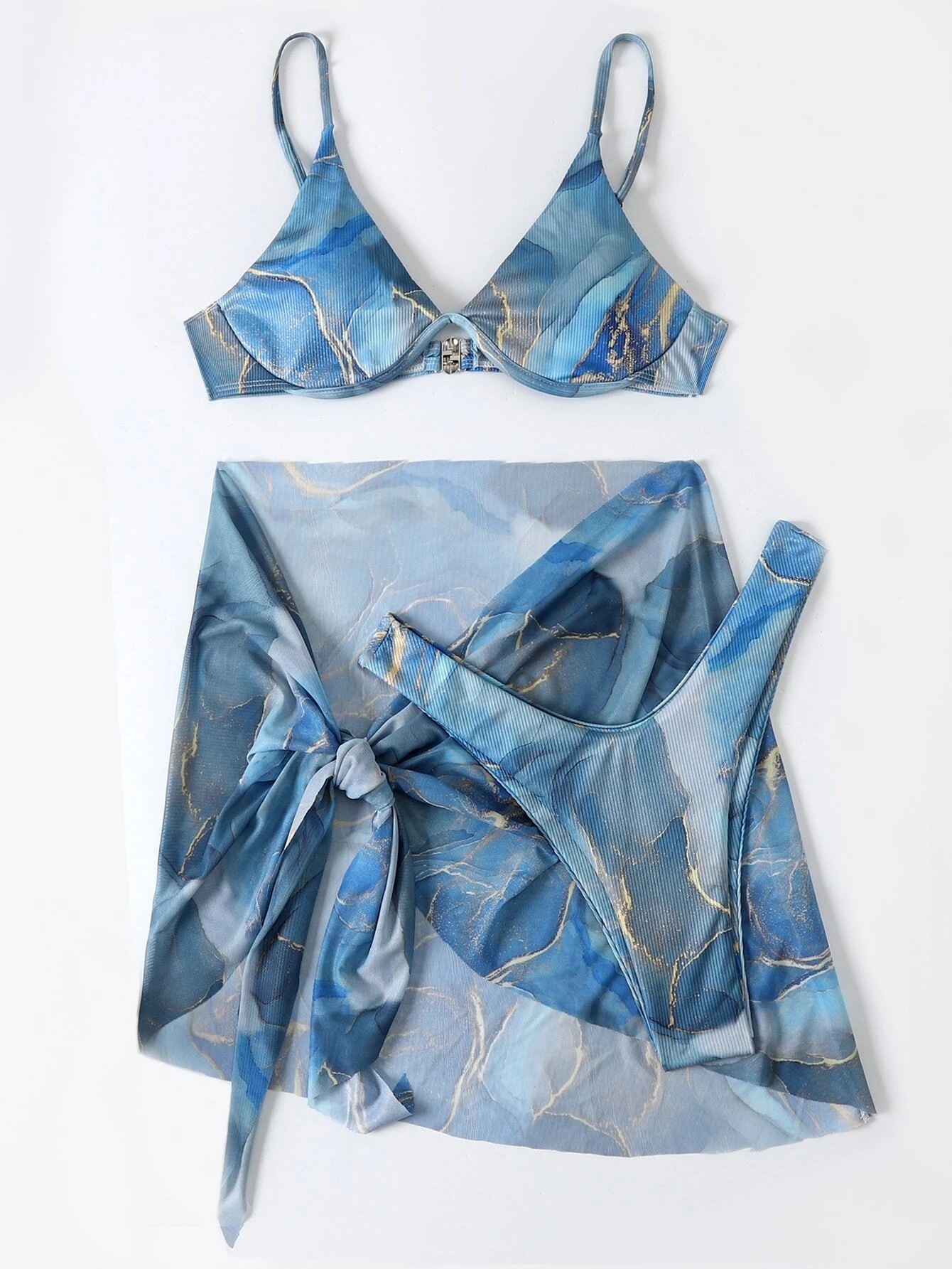 Marble Printed Lingerie 3pcs Bikini Swimwear Summer 7 Marble Printed Lingerie 3pcs Bikini Swimwear Summer - Image 7